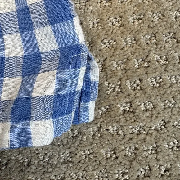 Talbots Women's Pure Irish Linen Shirt Blend Blue White Check 3/4 Sleeve‎ Sz P - Picture 4 of 9